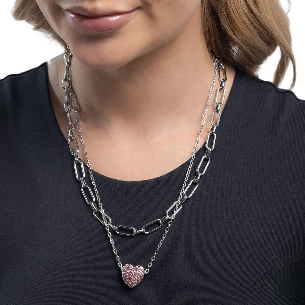 Silver and Pink Heart Pendant Necklace